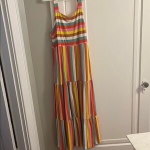 J. Crew Resort Maxi Dress Yellow Orange Tiered Ruffled